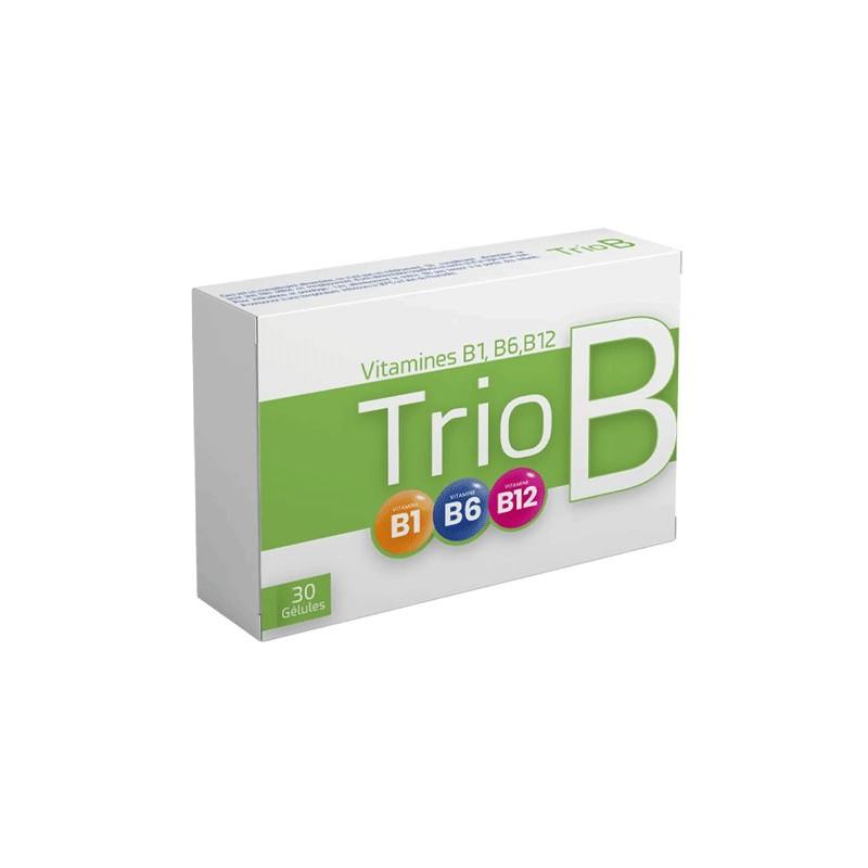Trio B est un complément alimentaire utilisé pour prévenir les nausées et les vomissements. Il contient un extrait de Zingiber officinalis standardisé à 10% de gingérol et de la vitamine B6.